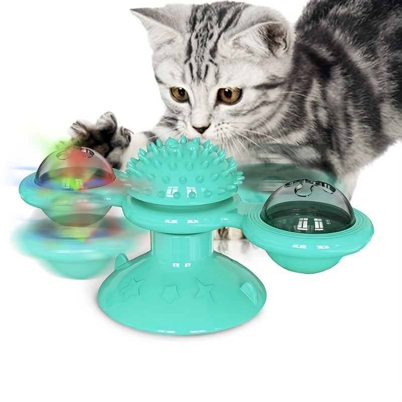 Cat Windmill Spinner Toy – Rotating Catnip Toy with Suction Cup & Dental Ball