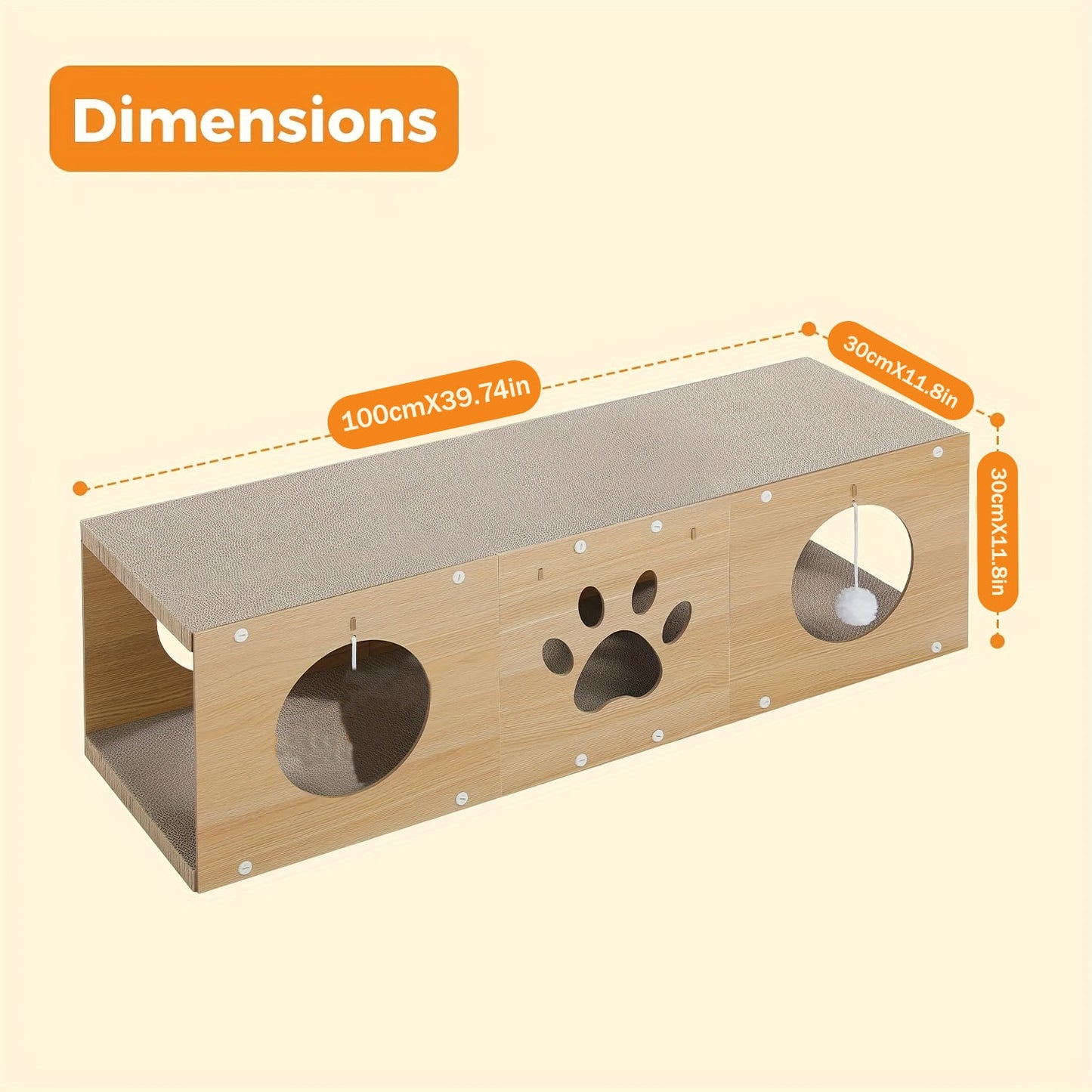 Multi-Hole Cat Tunnel with Scratching Board & Pom Pom Teaser