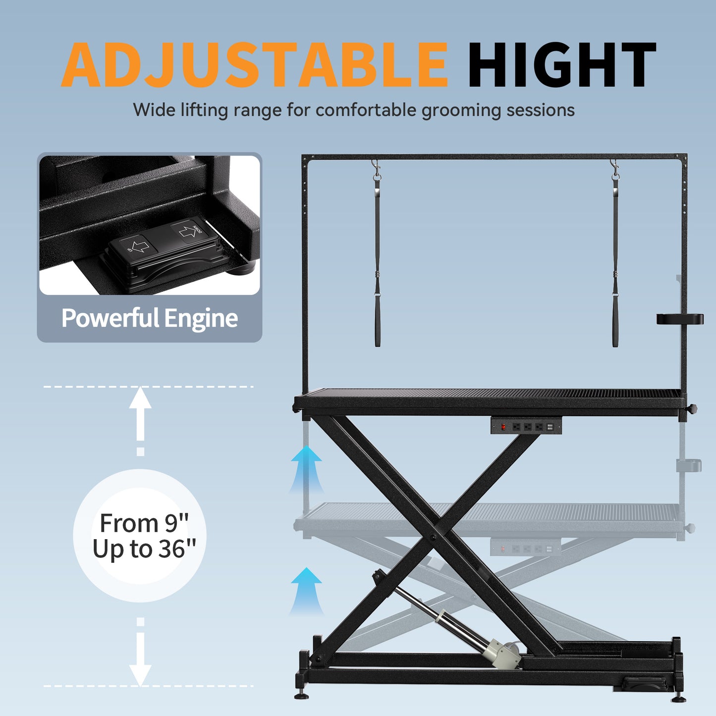 Professional Height-Adjustable Pet Grooming Table with Wheels & Tool Organizer
