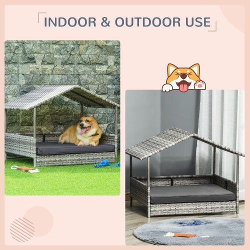 Outdoor Rattan Dog House with Canopy