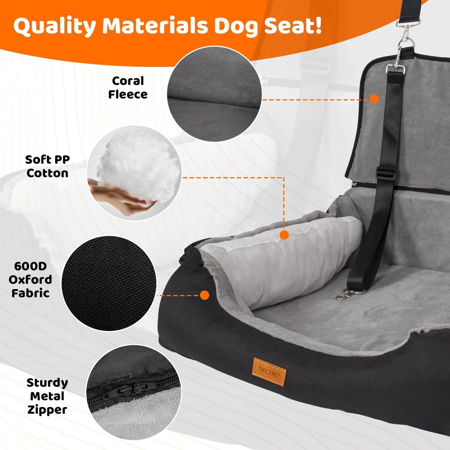 Dog Travel Booster Seat with Storage & Clip-on Leash