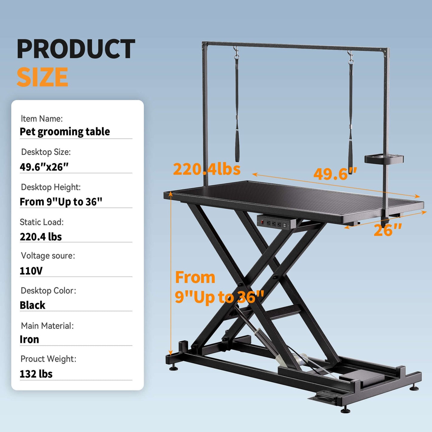Professional Height-Adjustable Pet Grooming Table with Wheels & Tool Organizer