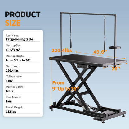 Professional Height-Adjustable Pet Grooming Table with Wheels & Tool Organizer