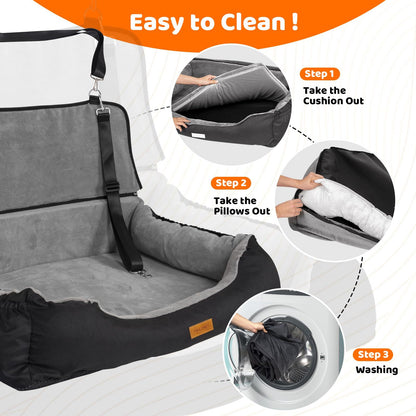 Dog Travel Booster Seat with Storage & Clip-on Leash