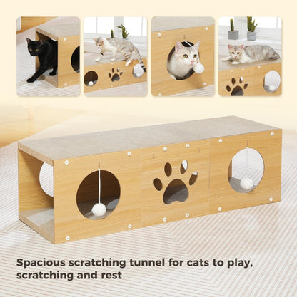 Multi-Hole Cat Tunnel with Scratching Board & Pom Pom Teaser