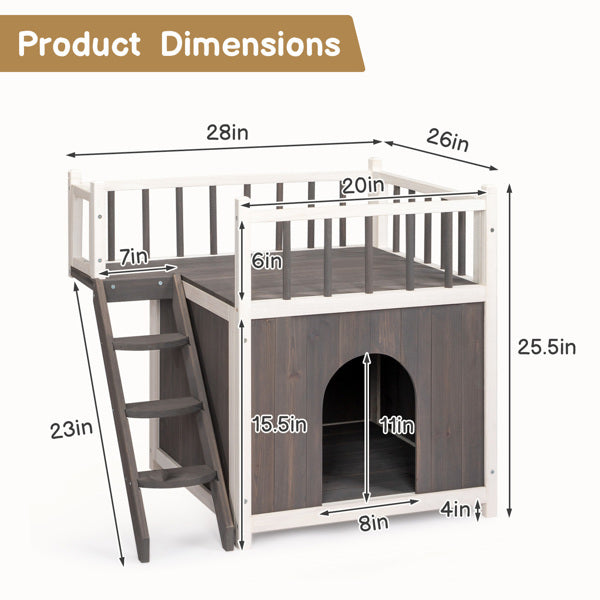 Outdoor 2-Tier Cat House with Climbing Ladder