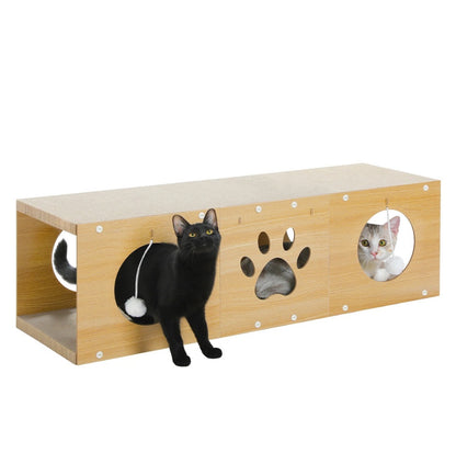 Multi-Hole Cat Tunnel with Scratching Board & Pom Pom Teaser