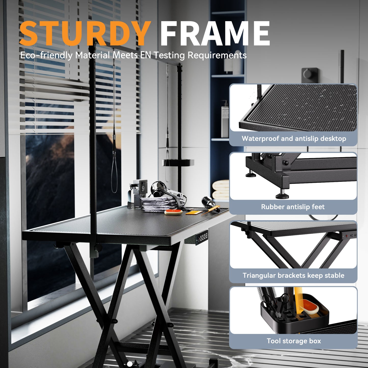 Professional Height-Adjustable Pet Grooming Table with Wheels & Tool Organizer