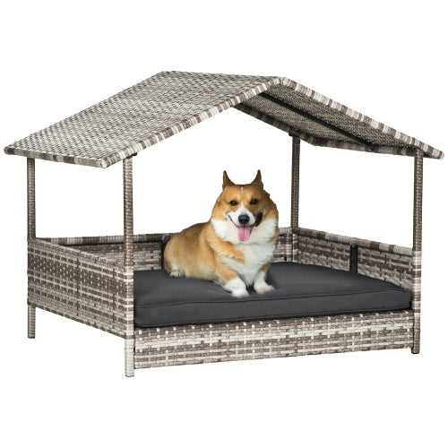 Outdoor Rattan Dog House with Canopy