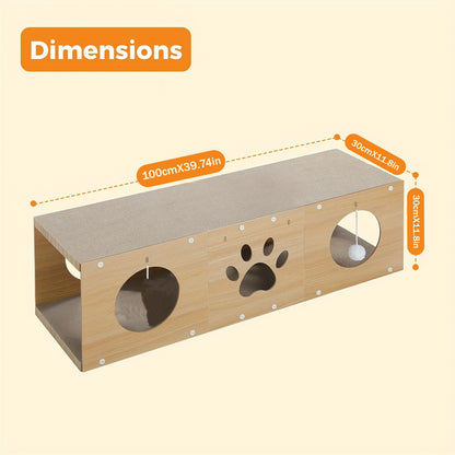 Multi-Hole Cat Tunnel with Scratching Board & Pom Pom Teaser