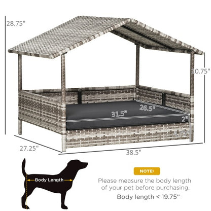 Outdoor Rattan Dog House with Canopy
