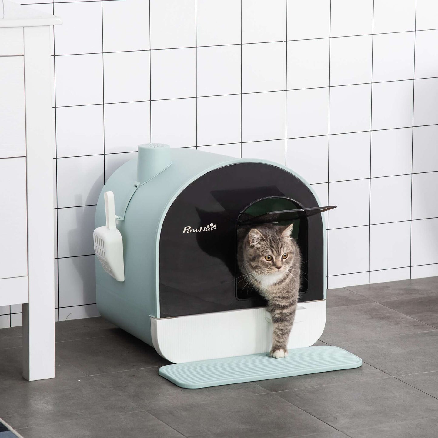 Modern Covered Cat Litter Box - Easy-Clean Tray & Built-In Scoop