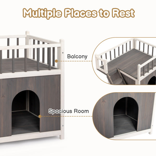 Outdoor 2-Tier Cat House with Climbing Ladder