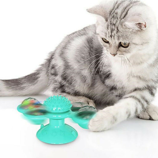 Cat Windmill Spinner Toy – Rotating Catnip Toy with Suction Cup & Dental Ball