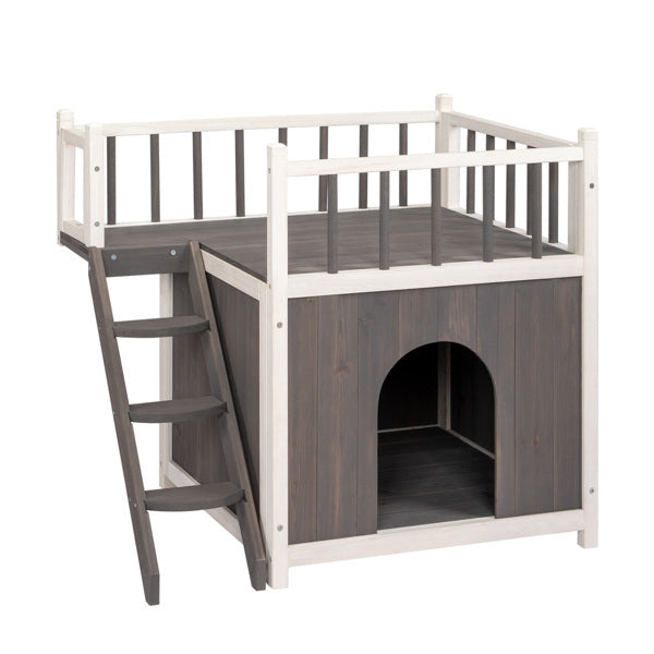 Outdoor 2-Tier Cat House with Climbing Ladder