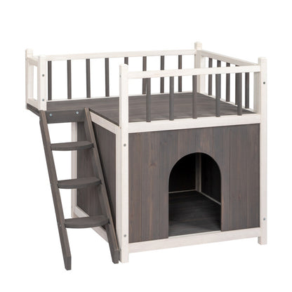 Outdoor 2-Tier Cat House with Climbing Ladder